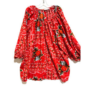 LC Lauren Conrad Top Sz 2X‎ Red Floral Button up Boho Cottagecore career Comfort